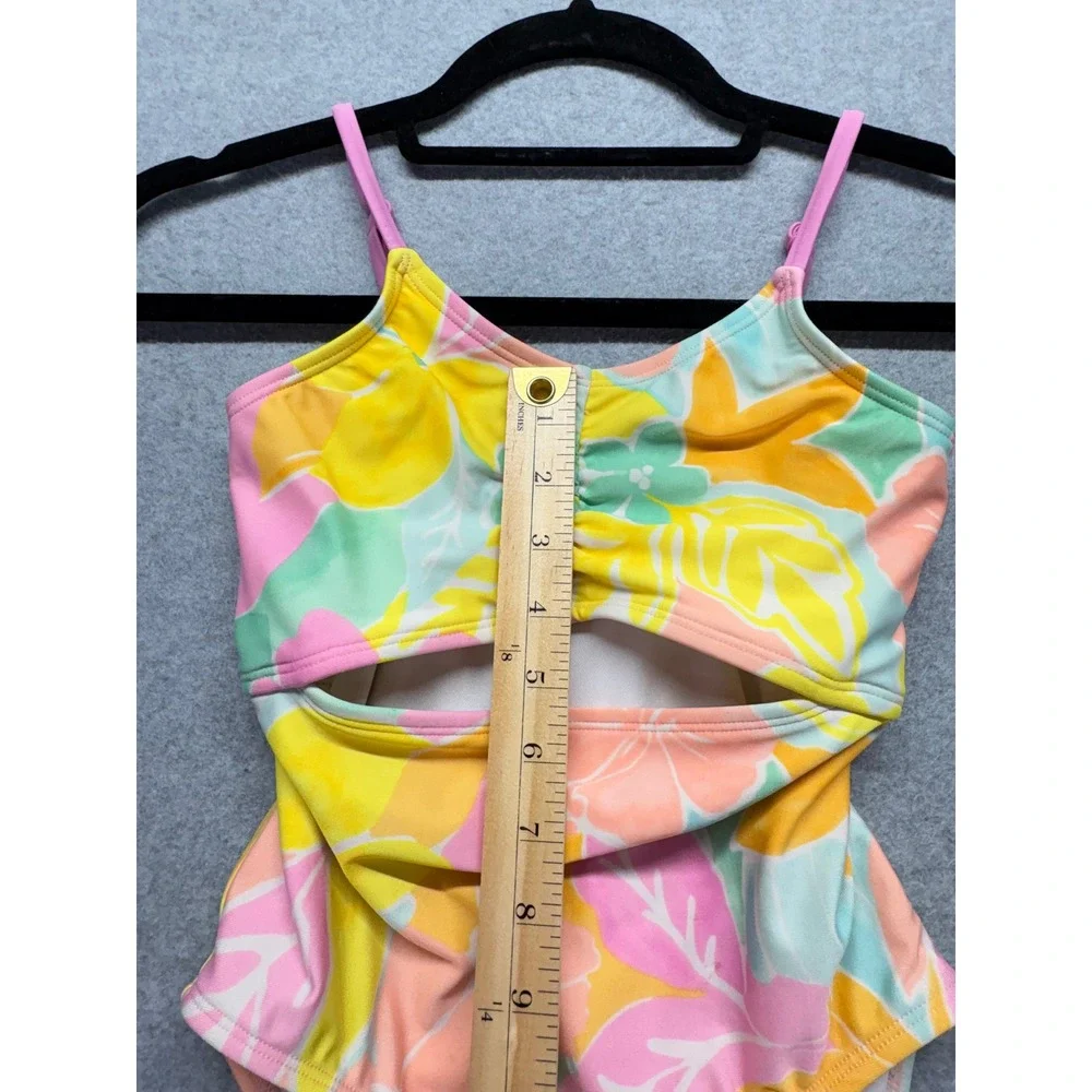 Cat & Jack Girls Tropical Floral Cutout One Piece Swimsuit Multicolor Size M‎ 8